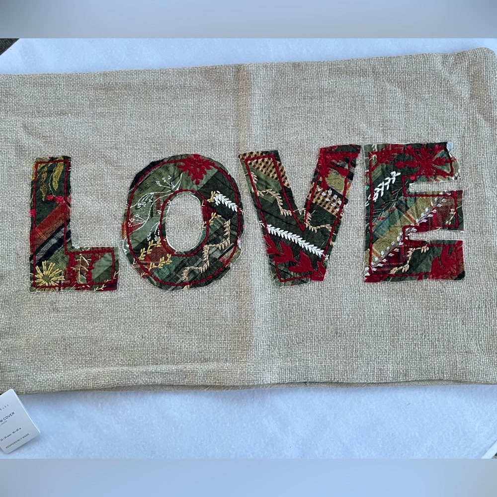 NWT Pottery Barn Love Patchwork Lumbar Pillow Cover Valentine’s Day Decor